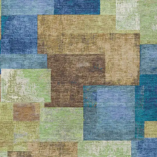 Blue Green And Beige Geometric Washable Indoor Outdoor Area Rug Photo 3