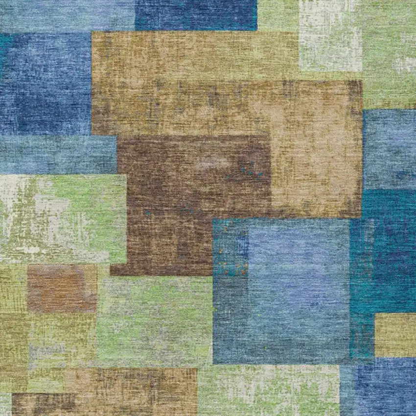 Blue Green And Beige Geometric Washable Indoor Outdoor Area Rug Photo 4