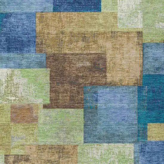Blue Green And Beige Geometric Washable Indoor Outdoor Area Rug Photo 4