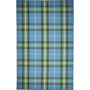 Photo of Blue Green And Black Abstract Hand Woven Stain Resistant Area Rug