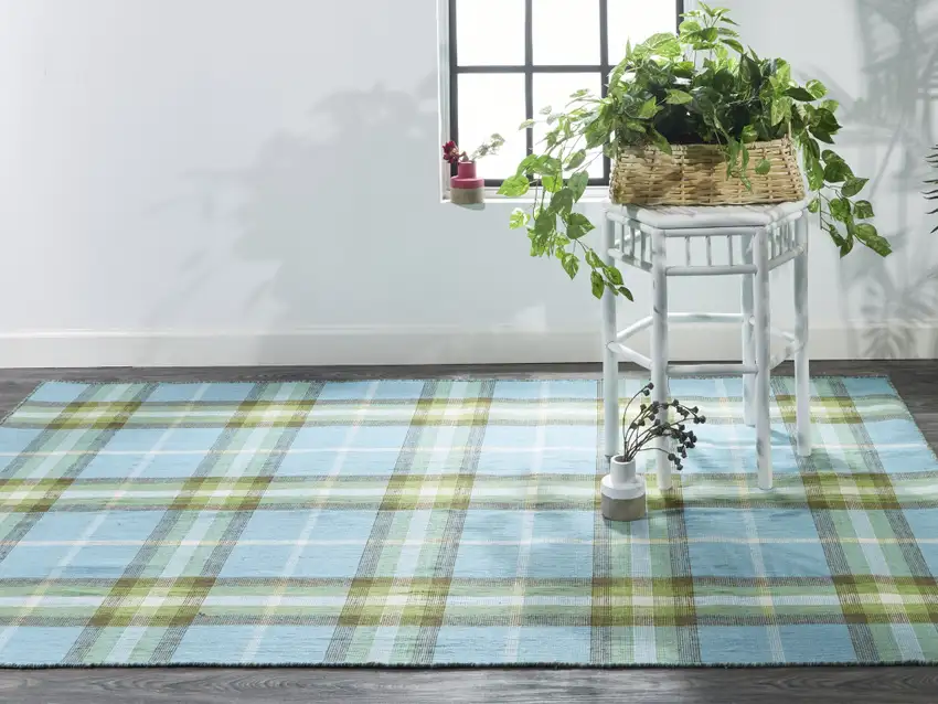 Blue Green And Black Abstract Hand Woven Stain Resistant Area Rug Photo 9