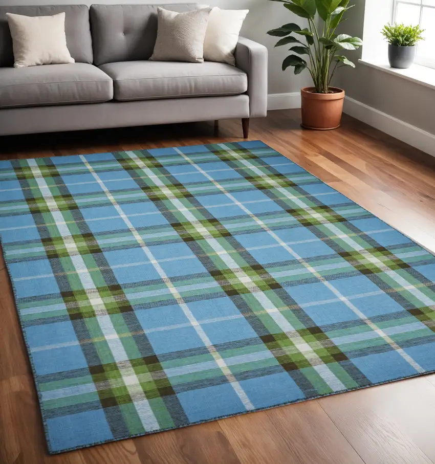 Blue and Green Abstract Hand Woven Area Rug Photo 1