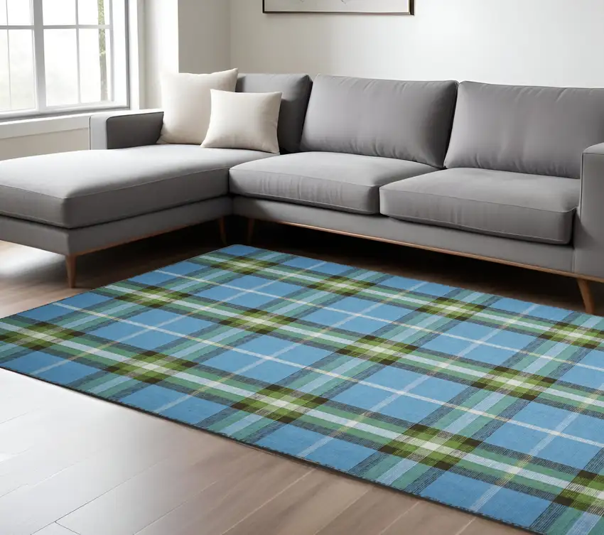 Blue and Green Abstract Hand Woven Area Rug Photo 1