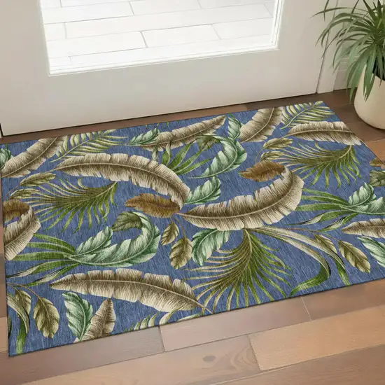 Blue Green And Brown Geometric Washable Area Rug With UV Protection Photo 1