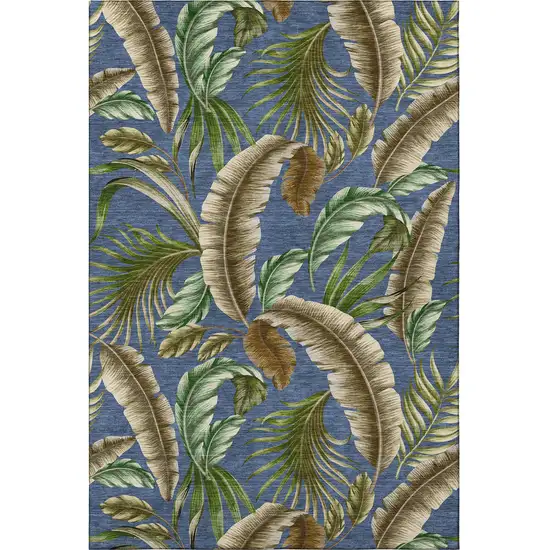 Blue Green And Brown Geometric Washable Area Rug With UV Protection Photo 4