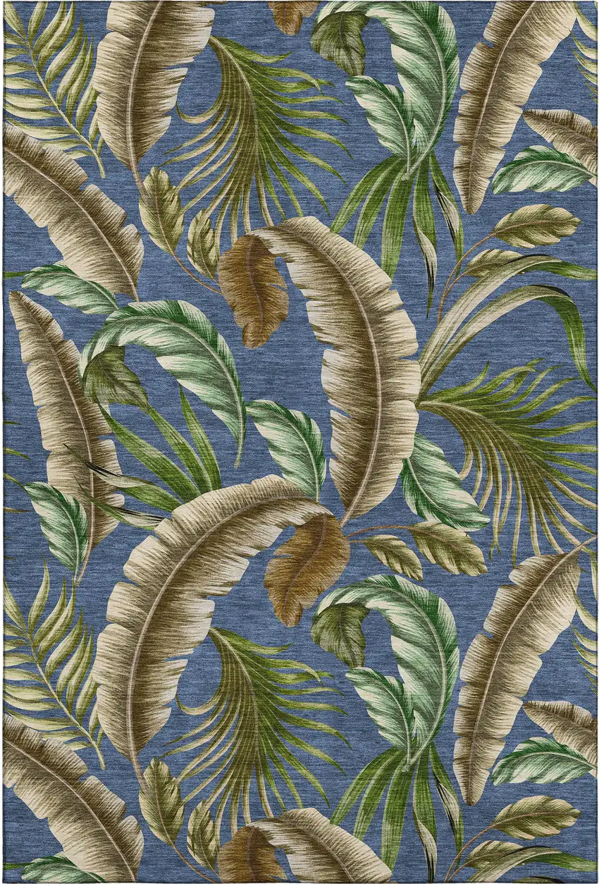 Blue Green And Brown Geometric Washable Area Rug With UV Protection Photo 1