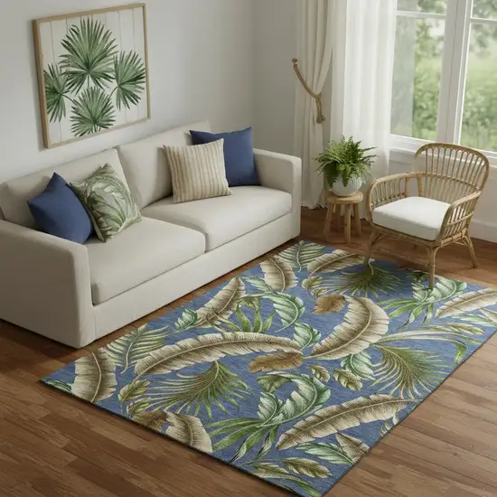 Blue Green And Brown Geometric Washable Area Rug With UV Protection Photo 1