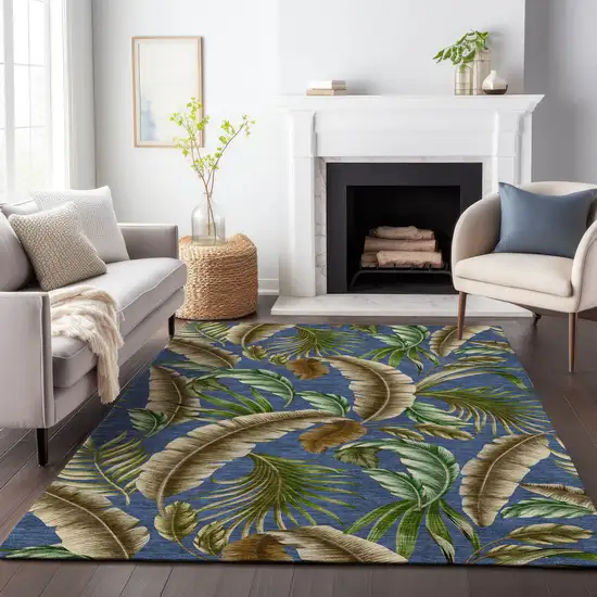 Blue Green And Brown Geometric Washable Area Rug With UV Protection Photo 6