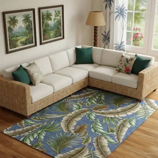 Blue Green And Brown Geometric Washable Area Rug With UV Protection Photo 1