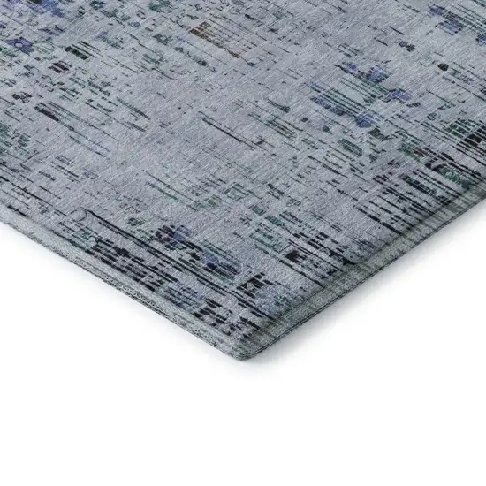Blue Green And Charcoal Oriental Washable Area Rug With UV Protection Photo 7