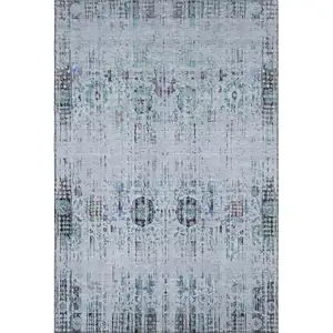 Photo of Blue Green And Charcoal Oriental Washable Area Rug With UV Protection