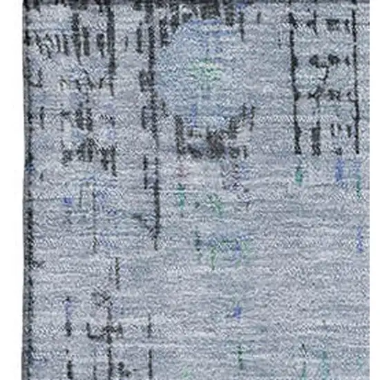 Blue Green And Charcoal Oriental Washable Area Rug With UV Protection Photo 2