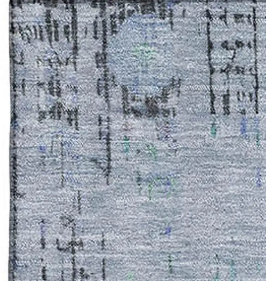 Blue Green And Charcoal Oriental Washable Area Rug With UV Protection Photo 2