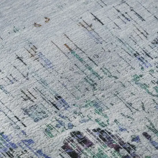 Blue Green And Charcoal Oriental Washable Area Rug With UV Protection Photo 9