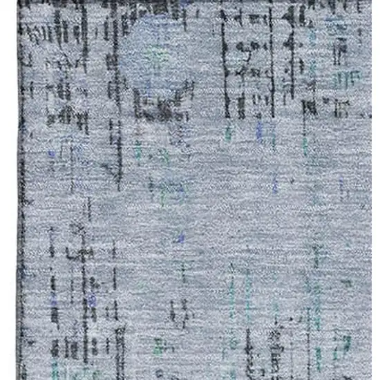 Blue Green And Charcoal Oriental Washable Area Rug With UV Protection Photo 3