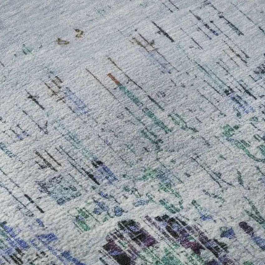 Blue Green And Charcoal Oriental Washable Area Rug With UV Protection Photo 9