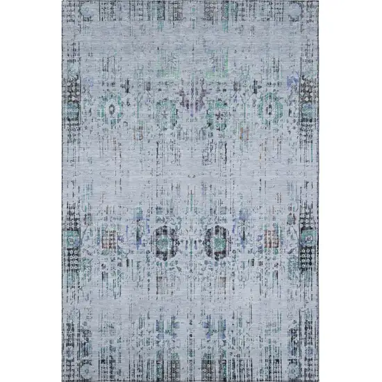 Blue Green And Charcoal Oriental Washable Area Rug With UV Protection Photo 3