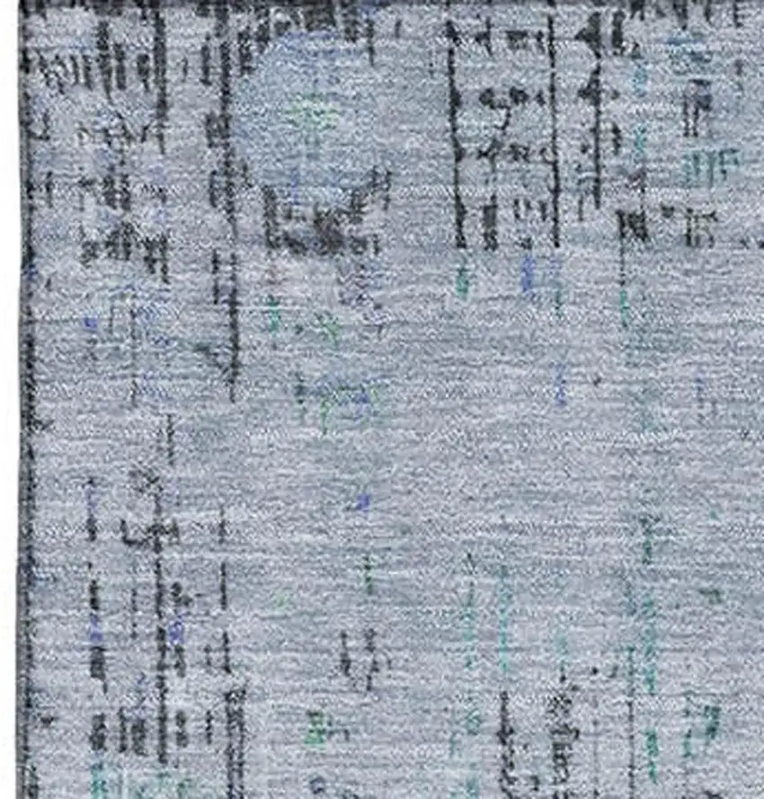 Blue Green And Charcoal Oriental Washable Area Rug With UV Protection Photo 2