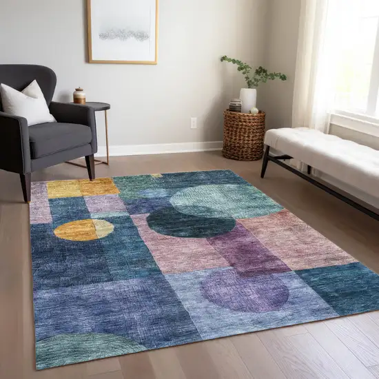 Blue Green And Copper Geometric Washable Indoor Outdoor Area Rug Photo 9