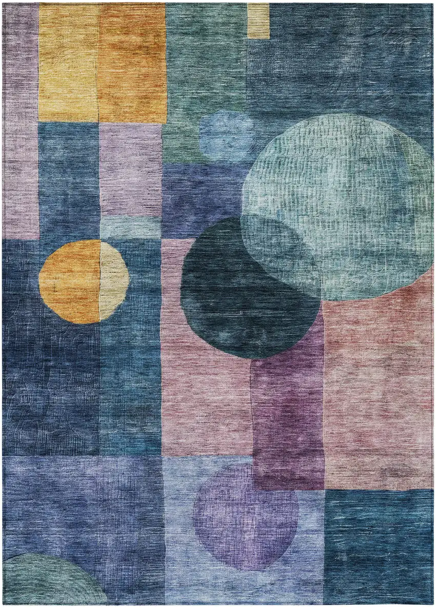 Blue Green And Copper Geometric Washable Indoor Outdoor Area Rug Photo 2