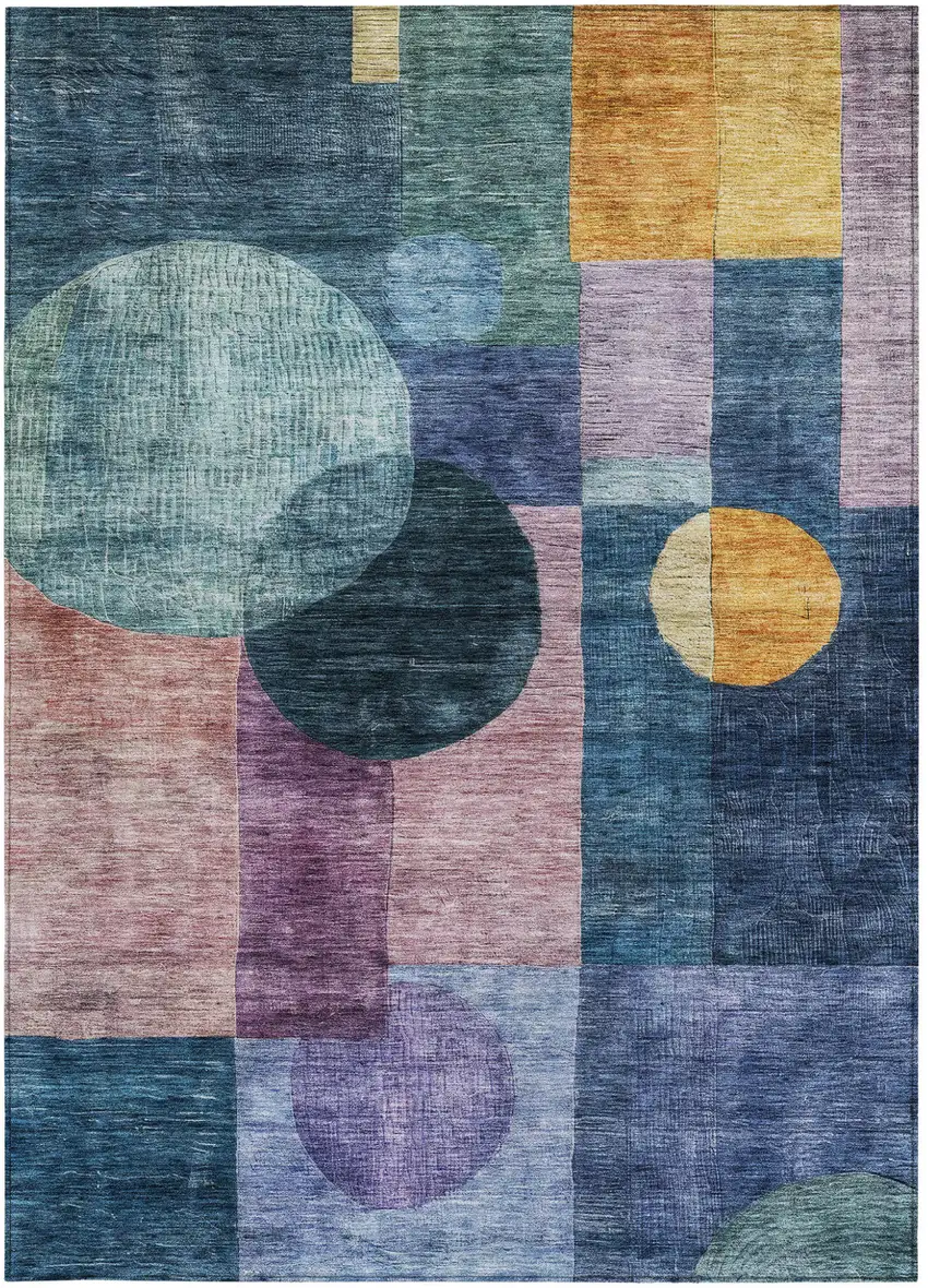 Blue Green And Copper Geometric Washable Indoor Outdoor Area Rug Photo 7