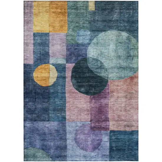 Blue Green And Copper Geometric Washable Indoor Outdoor Area Rug Photo 2