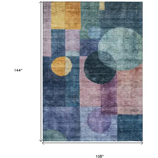 Blue Green And Copper Geometric Washable Indoor Outdoor Area Rug Photo 8