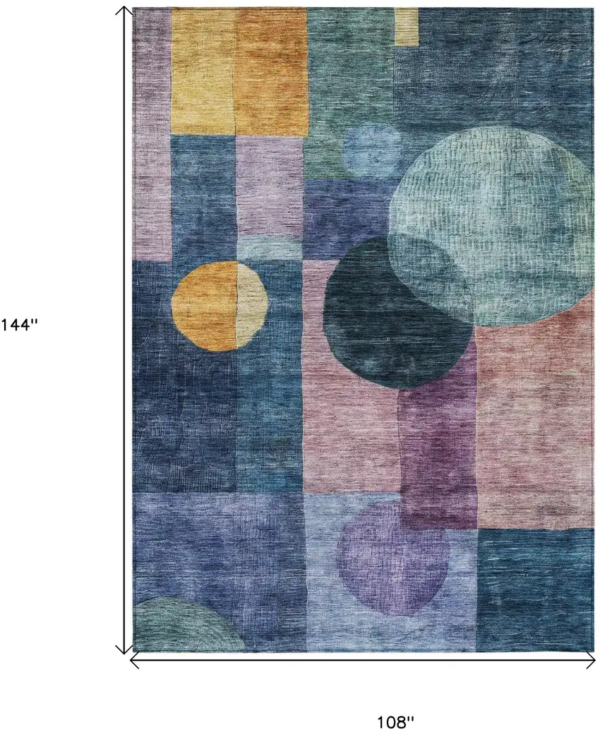 Blue Green And Copper Geometric Washable Indoor Outdoor Area Rug Photo 8