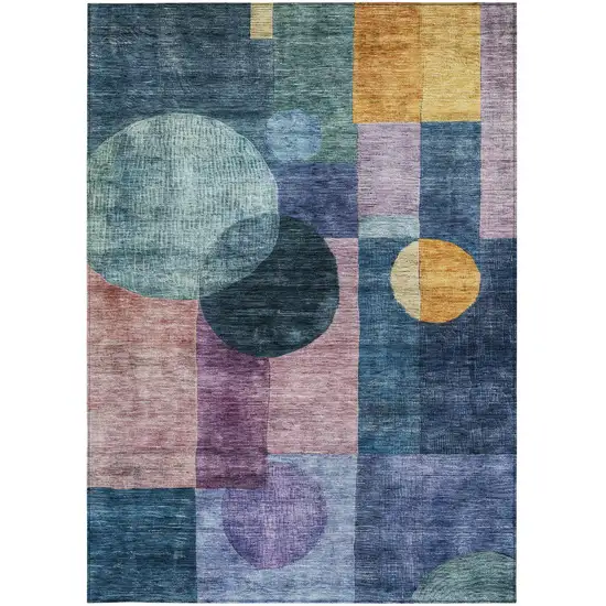 Blue Green And Copper Geometric Washable Indoor Outdoor Area Rug Photo 7