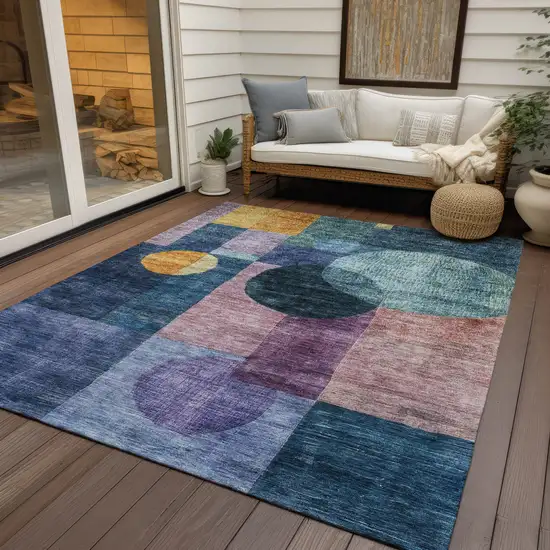 Blue Green And Copper Geometric Washable Indoor Outdoor Area Rug Photo 8
