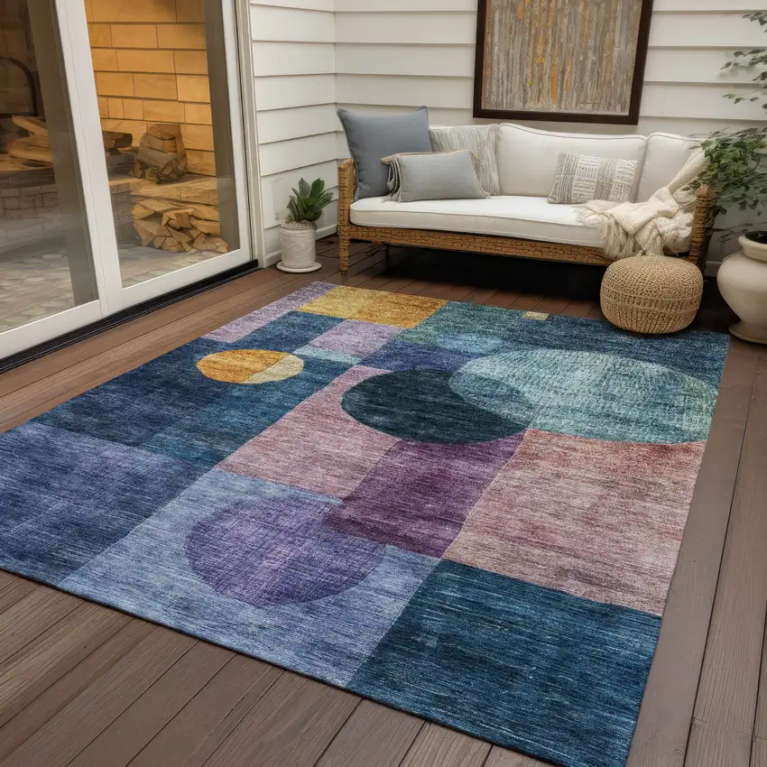 Blue Green And Copper Geometric Washable Indoor Outdoor Area Rug Photo 8