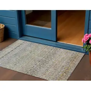 Photo of Blue Green And Gold Floral Washable Indoor Outdoor Area Rug