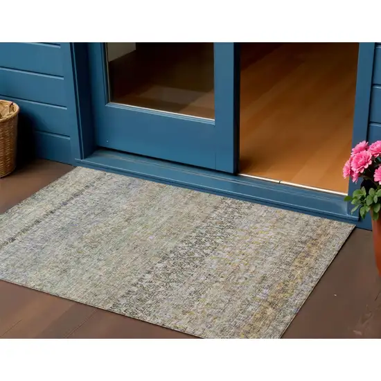Blue Green And Gold Floral Washable Indoor Outdoor Area Rug Photo 1
