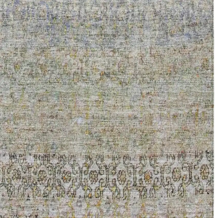 Blue Green And Gold Floral Washable Indoor Outdoor Area Rug Photo 6