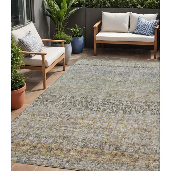 Blue Green And Gold Floral Washable Indoor Outdoor Area Rug Photo 1