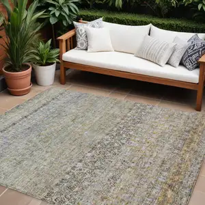 Photo of Blue Green And Gold Floral Washable Indoor Outdoor Area Rug