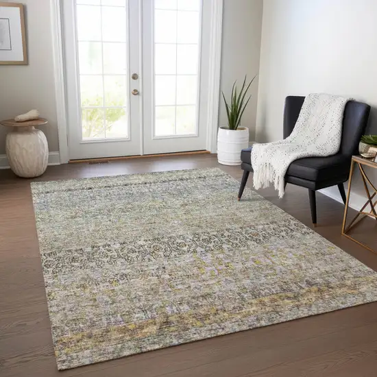 Blue Green And Gold Floral Washable Indoor Outdoor Area Rug Photo 9
