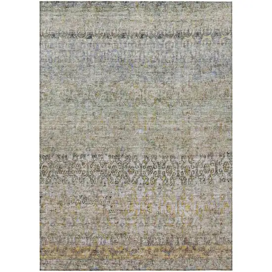 Blue Green And Gold Floral Washable Indoor Outdoor Area Rug Photo 2