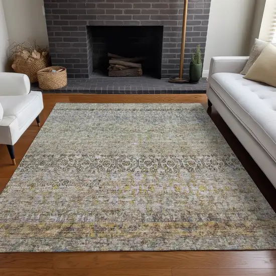 Blue Green And Gold Floral Washable Indoor Outdoor Area Rug Photo 9