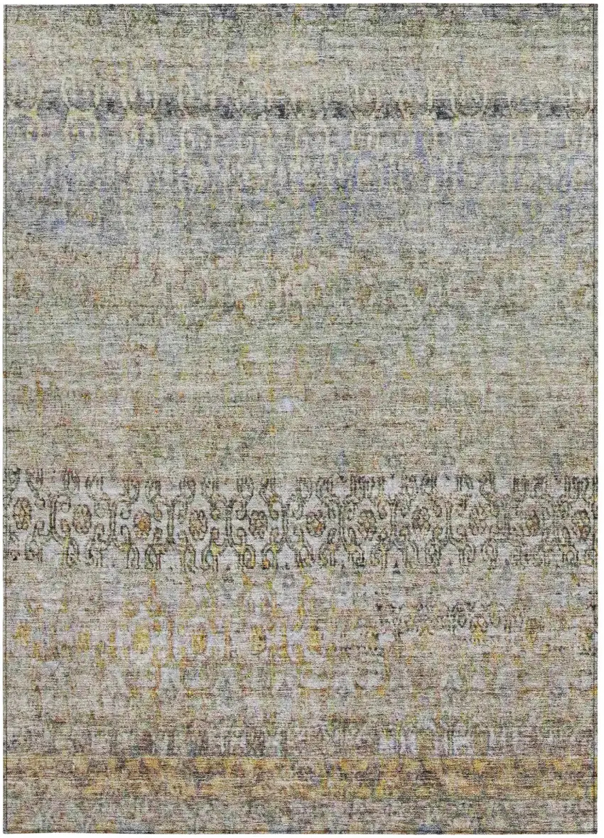 Blue Green And Gold Floral Washable Indoor Outdoor Area Rug Photo 6