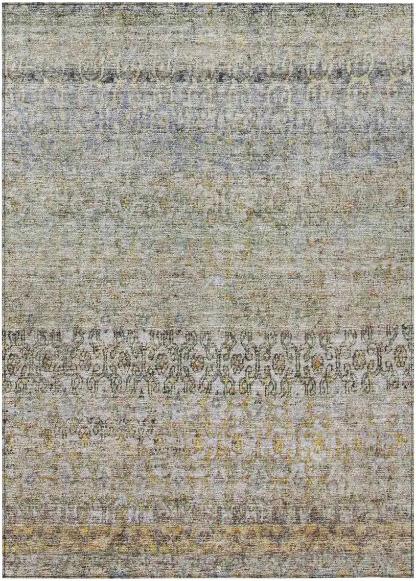 Blue Green And Gold Floral Washable Indoor Outdoor Area Rug Photo 2