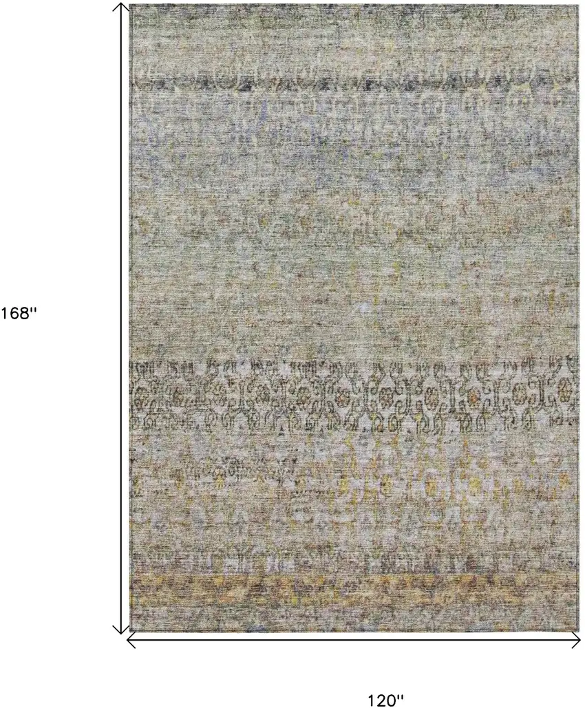 Blue Green And Gold Floral Washable Indoor Outdoor Area Rug Photo 3