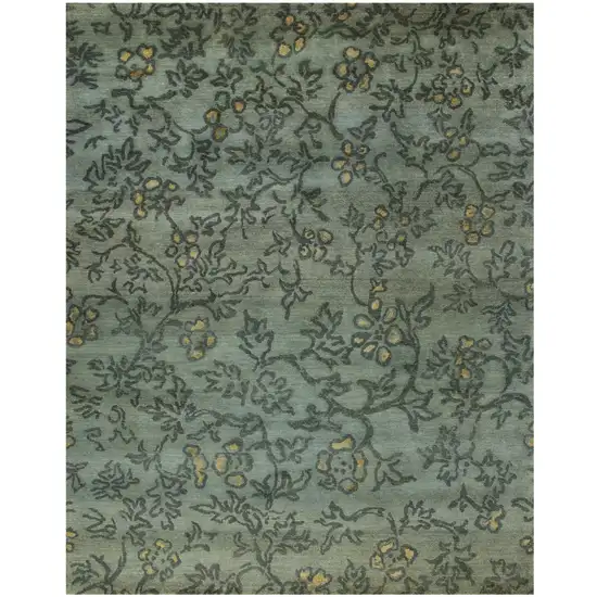 Blue Green And Gold Wool Floral Hand Knotted Area Rug Photo 4