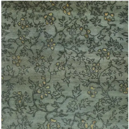 Blue Green And Gold Wool Floral Hand Knotted Area Rug Photo 3