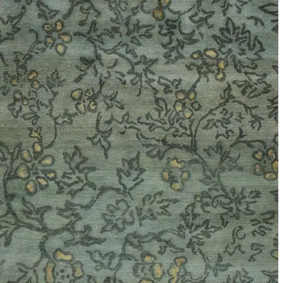 Blue Green And Gold Wool Floral Hand Knotted Area Rug Photo 3