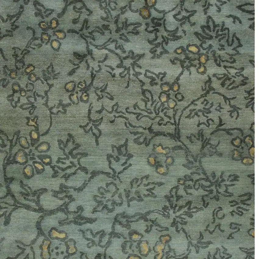 Blue Green And Gold Wool Floral Hand Knotted Area Rug Photo 3