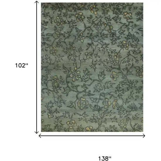 Blue Green And Gold Wool Floral Hand Knotted Area Rug Photo 5