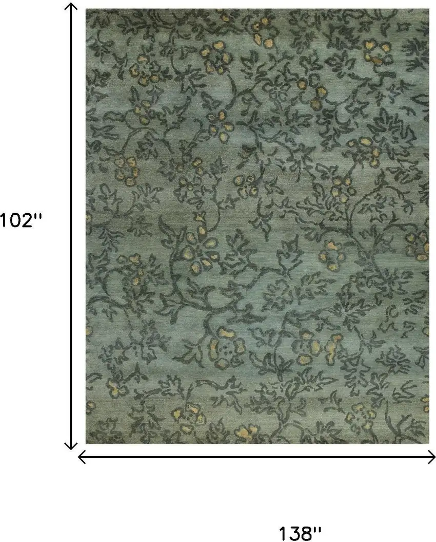Blue Green And Gold Wool Floral Hand Knotted Area Rug Photo 5