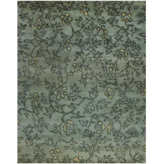 Blue Green And Gold Wool Floral Hand Knotted Area Rug Photo 2