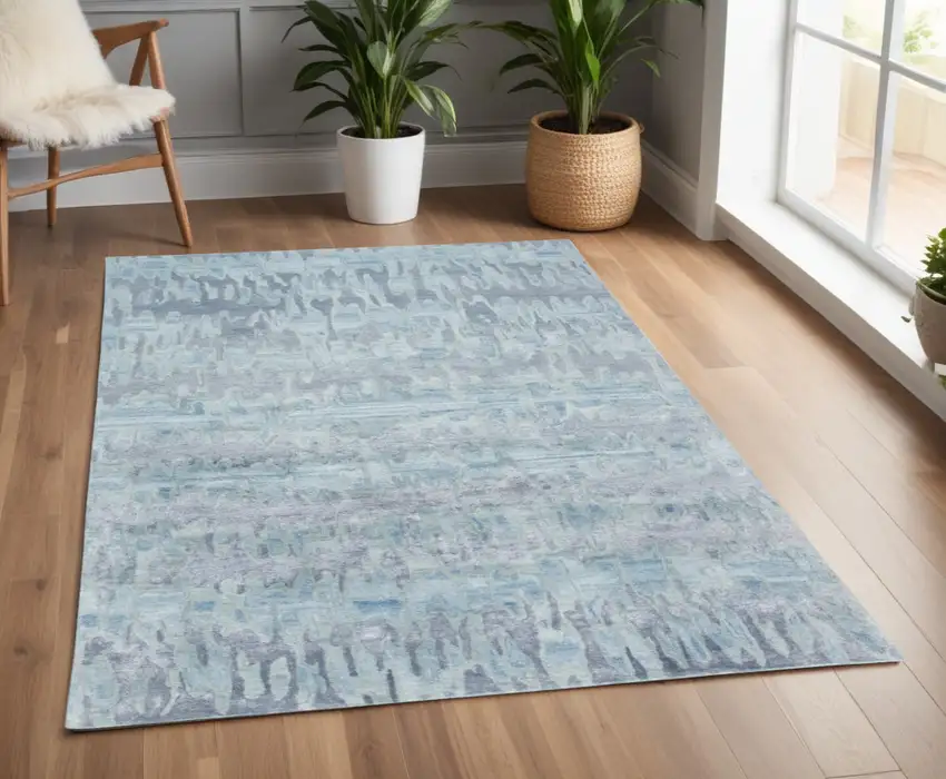 Blue and Green Abstract Hand Tufted Area Rug Photo 1